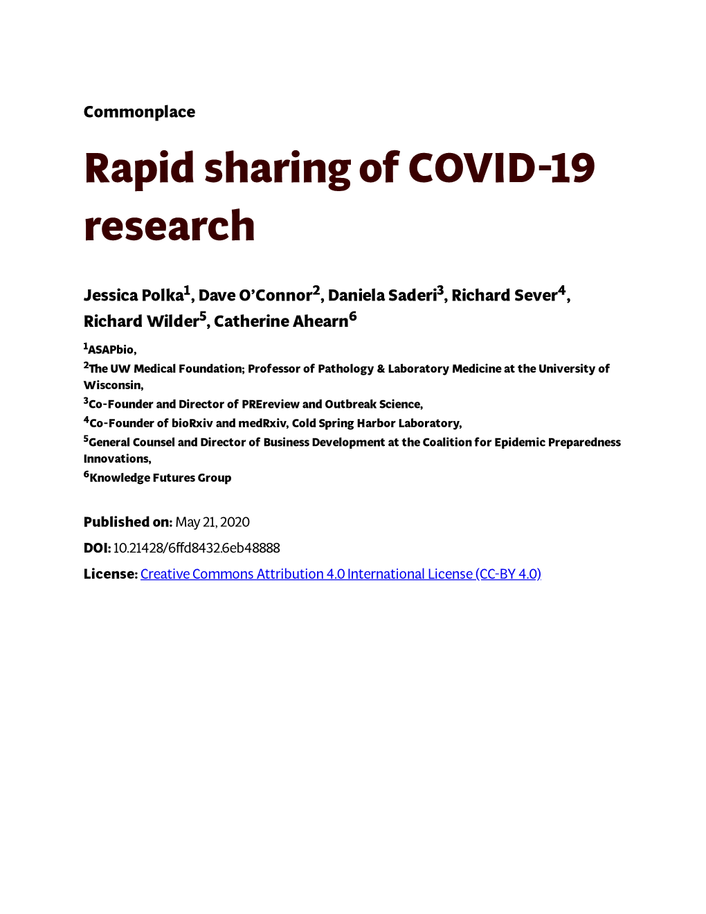 Rapid Sharing of COVID-19 Research