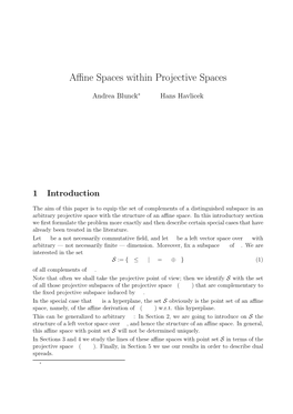 Affine Spaces Within Projective Spaces