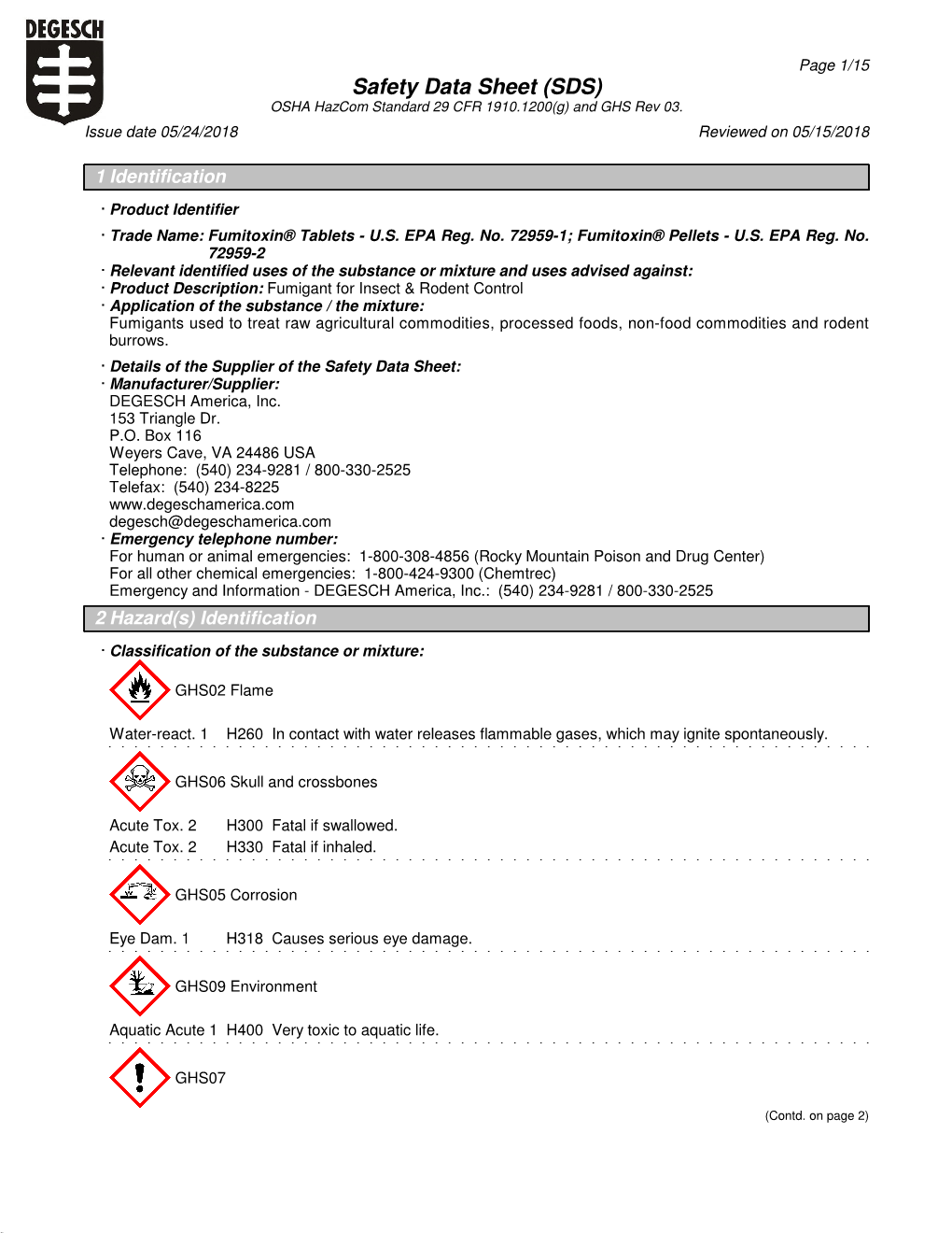 Safety Data Sheet (SDS) OSHA Hazcom Standard 29 CFR 1910.1200(G) and ...