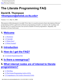 The Literate Programming FAQ Next Previous Contents