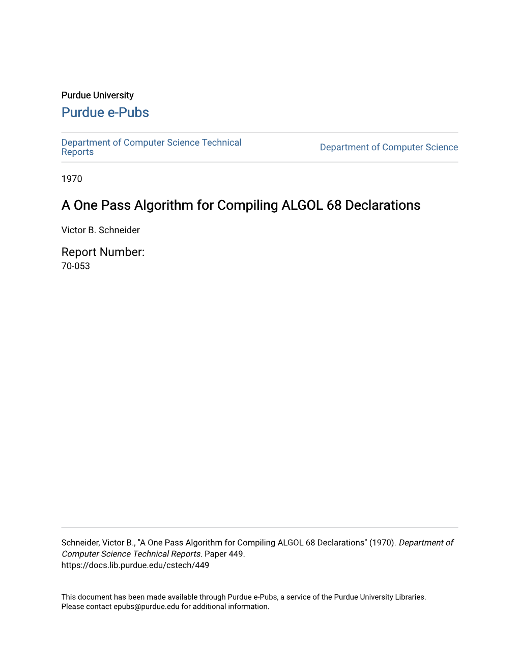 A One Pass Algorithm for Compiling ALGOL 68 Declarations