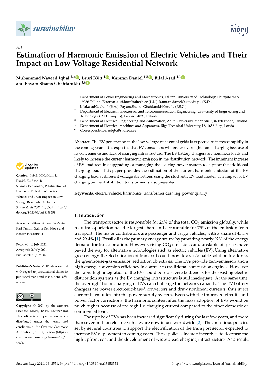 Estimation of Harmonic Emission of Electric Vehicles and Their Impact on Low Voltage Residential Network