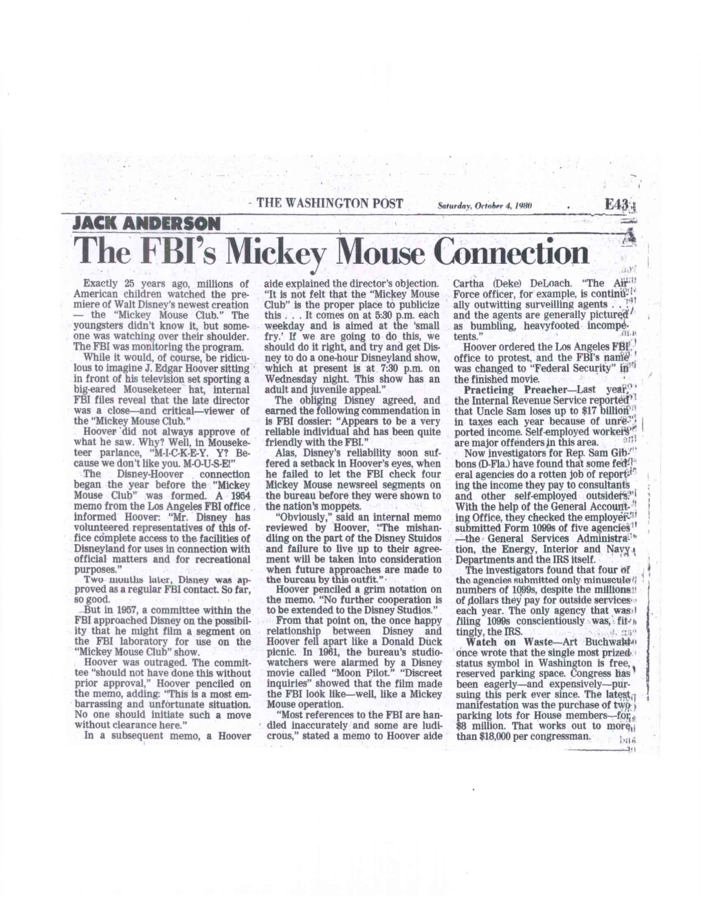 The FBI's Mickey Mouse Connection Exactly 25 Years Ago, Millions of Aide Explained the Director's Objection