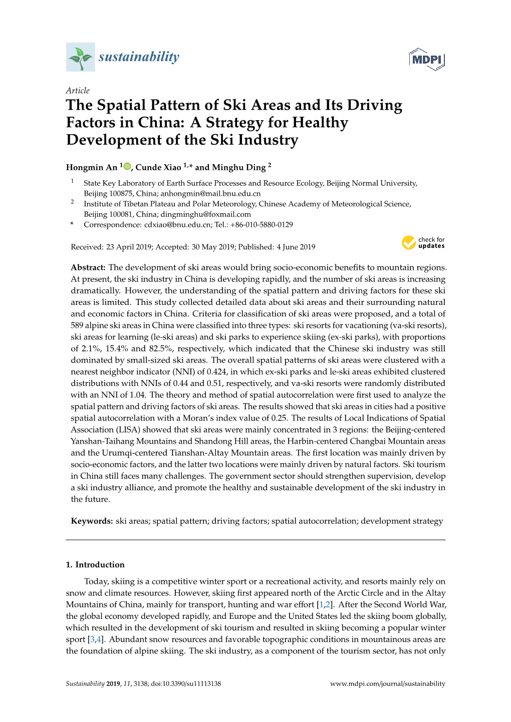 The Spatial Pattern of Ski Areas and Its Driving Factors in China: a Strategy for Healthy Development of the Ski Industry