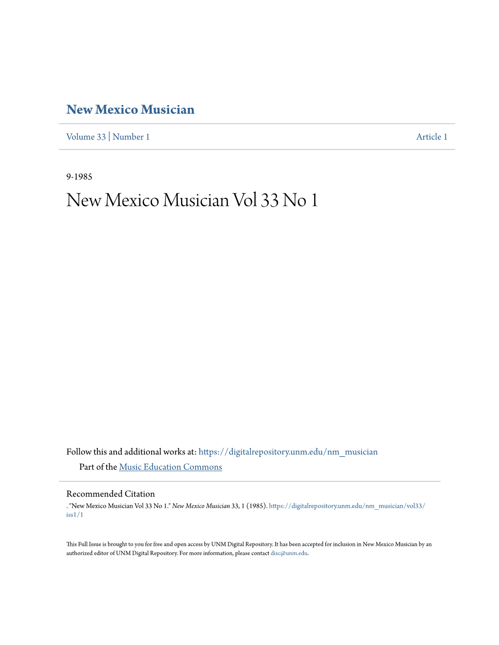 New Mexico Musician Vol 33 No 1