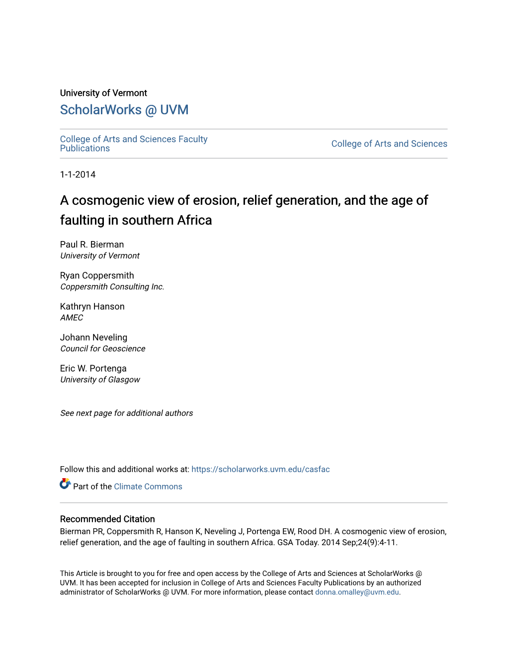 A Cosmogenic View of Erosion, Relief Generation, and the Age of Faulting in Southern Africa