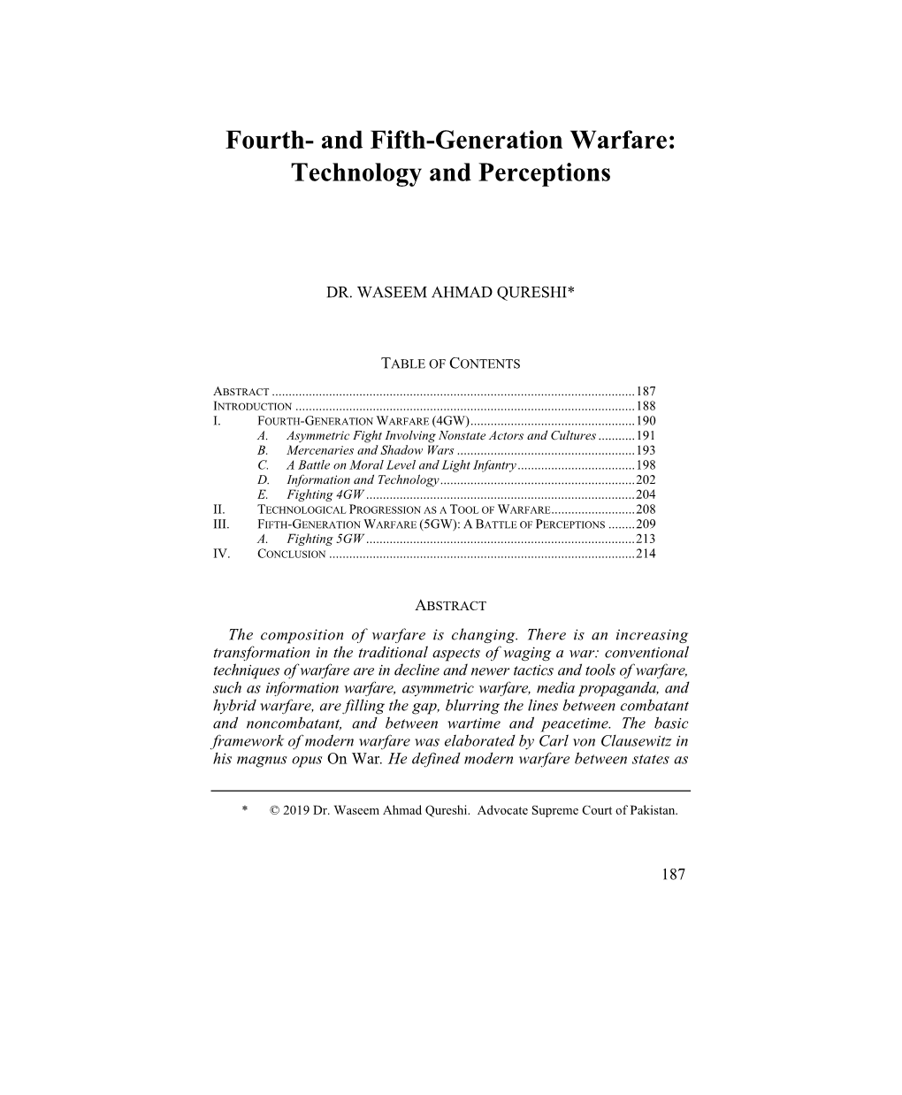 Fourth- and Fifth-Generation Warfare: Technology and Perceptions