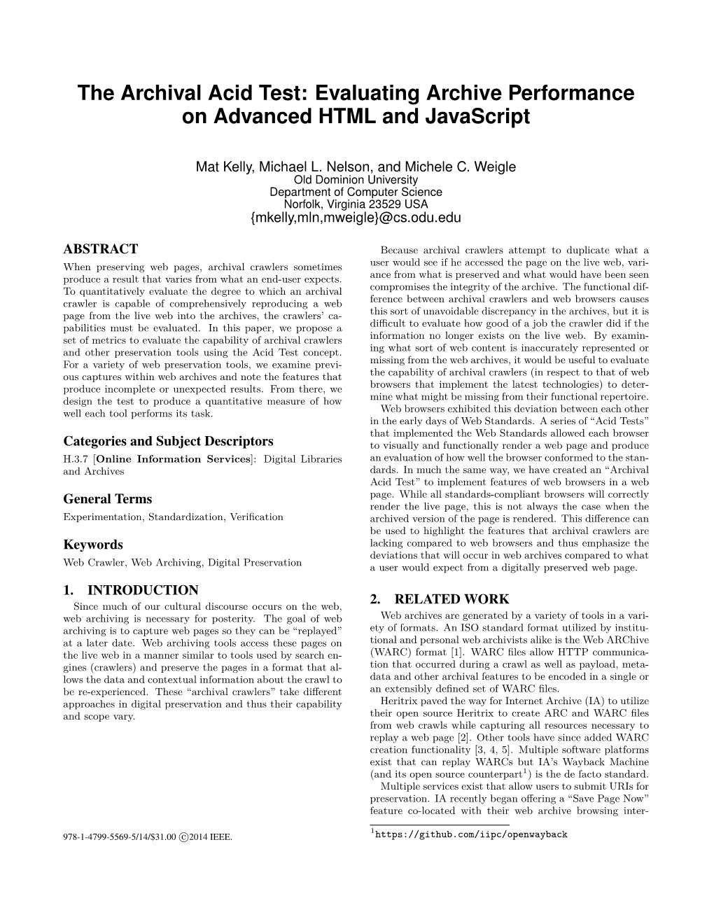 Evaluating Archive Performance on Advanced HTML and Javascript