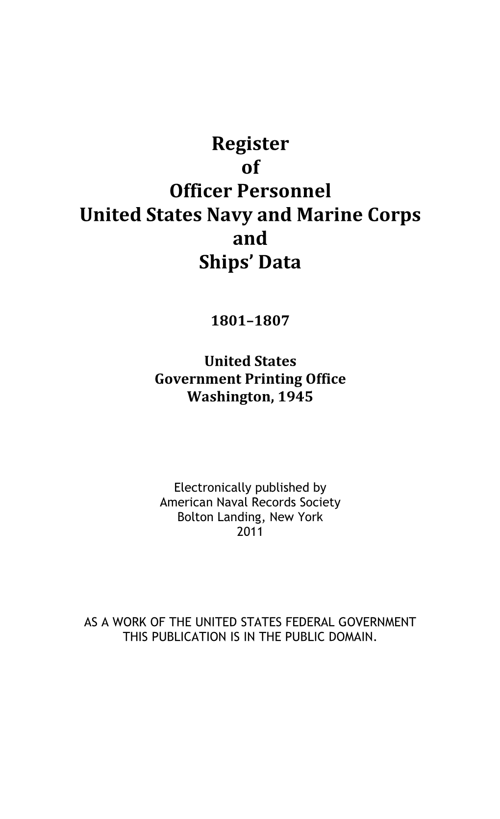 Barbary Wars: Register of Officer Personnel and Ships' Data