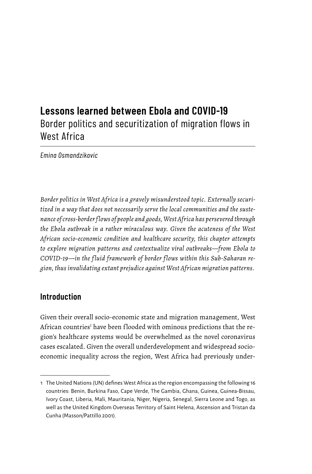 Lessons Learned Between Ebola and COVID-19 Border Politics and Securitization of Migration Flows in West Africa
