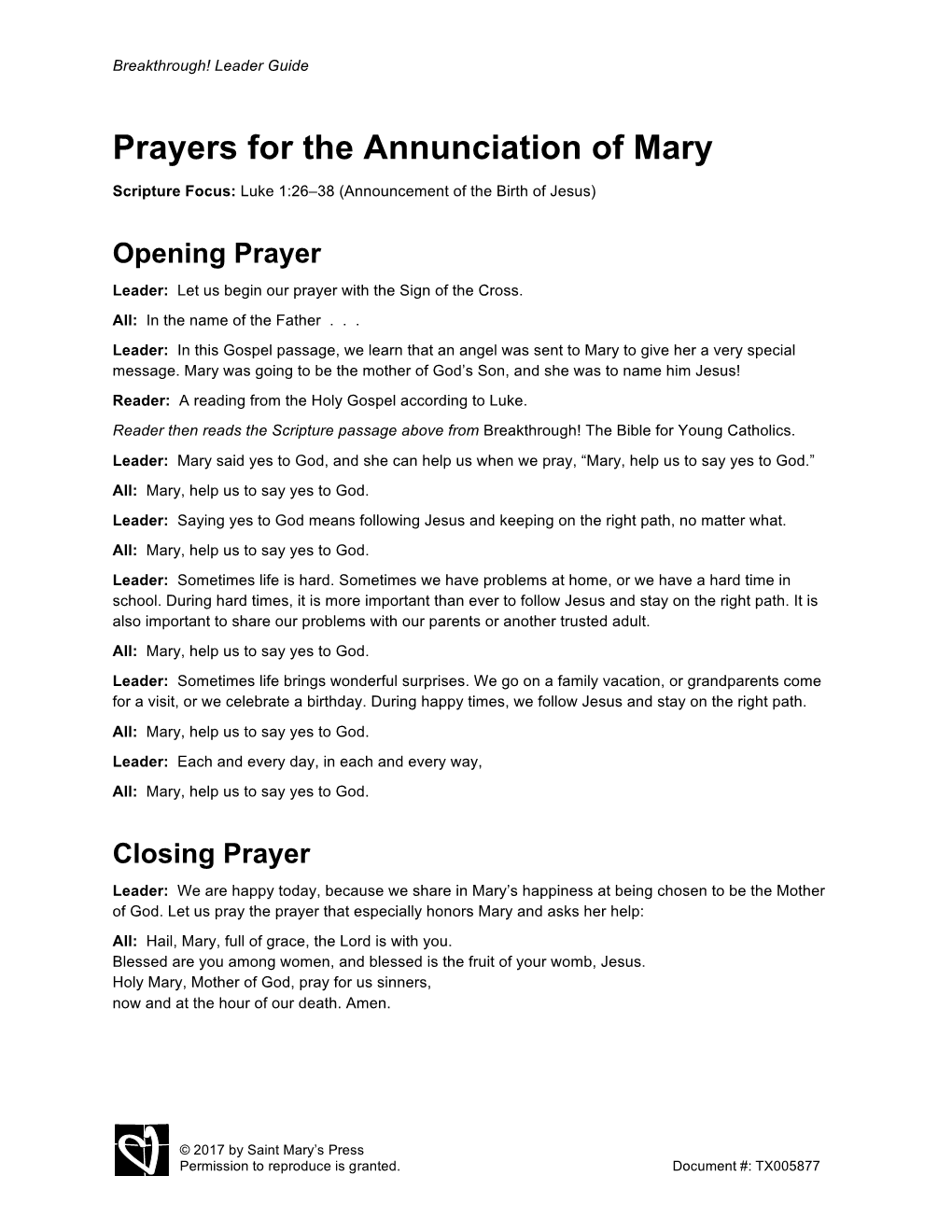 Prayers for the Annunciation of Mary