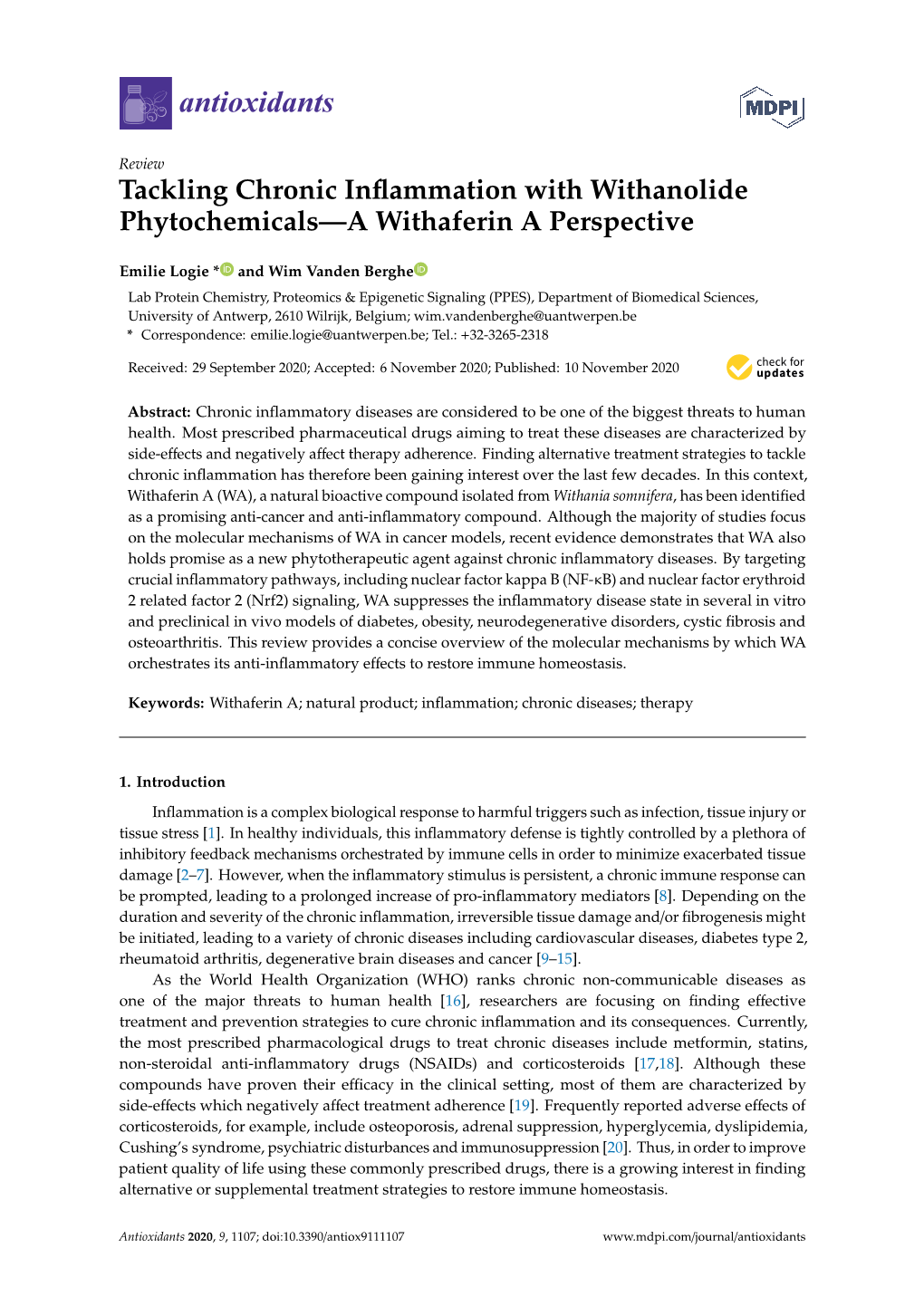 Tackling Chronic Inflammation with Withanolide Phytochemicals—A