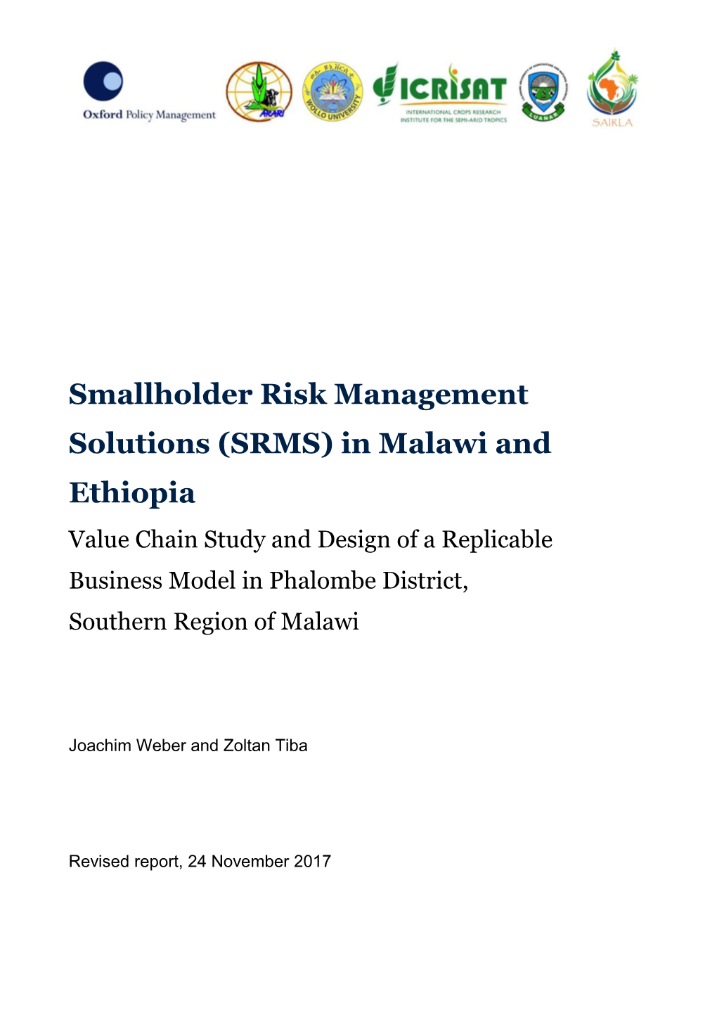 Smallholder Risk Management Solutions (SRMS) in Malawi And