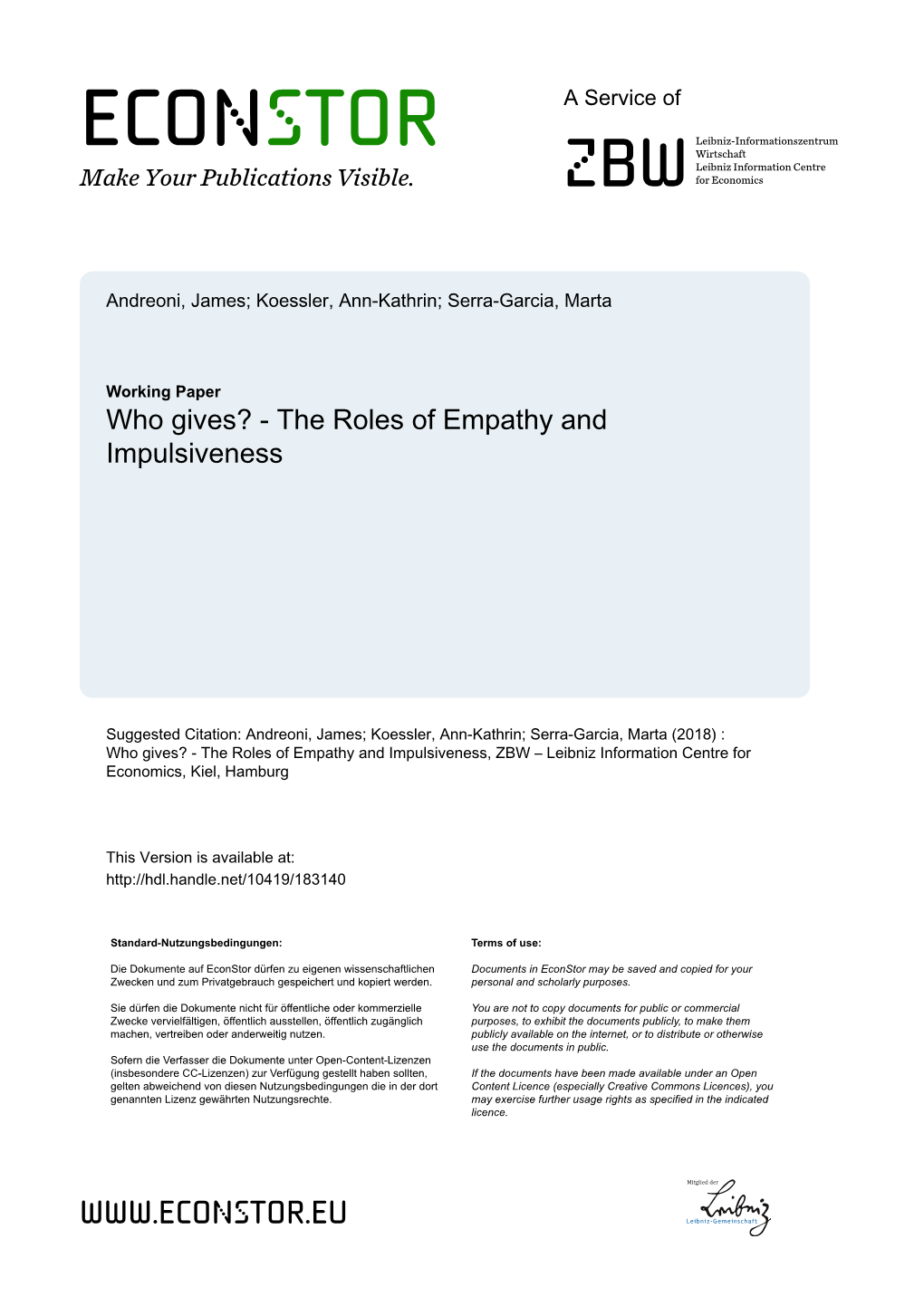 Who Gives? the Roles of Empathy and Impulsivity