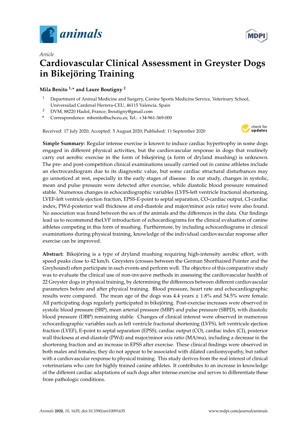 Cardiovascular Clinical Assessment in Greyster Dogs in Bikejöring Training