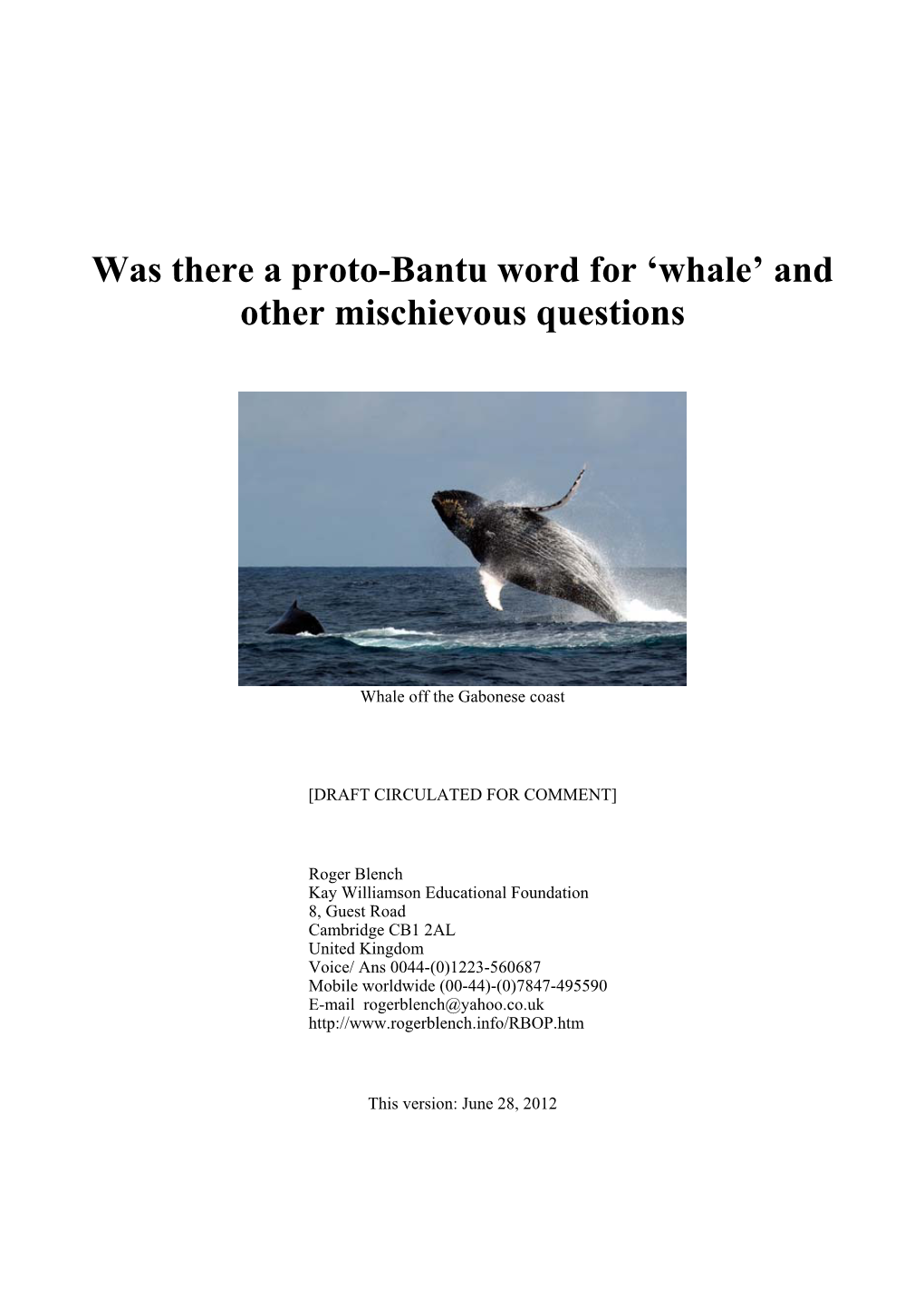 Was There a Proto-Bantu Word for 'Whale'