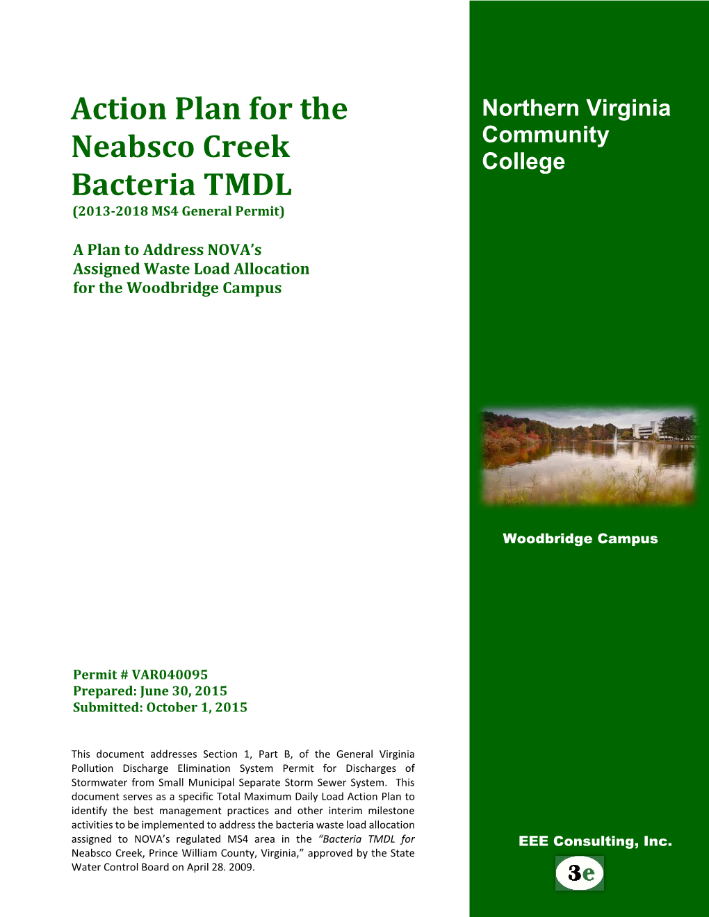 Neabsco Creek Bacteria Total Maximum Daily Load Action Plan 2015