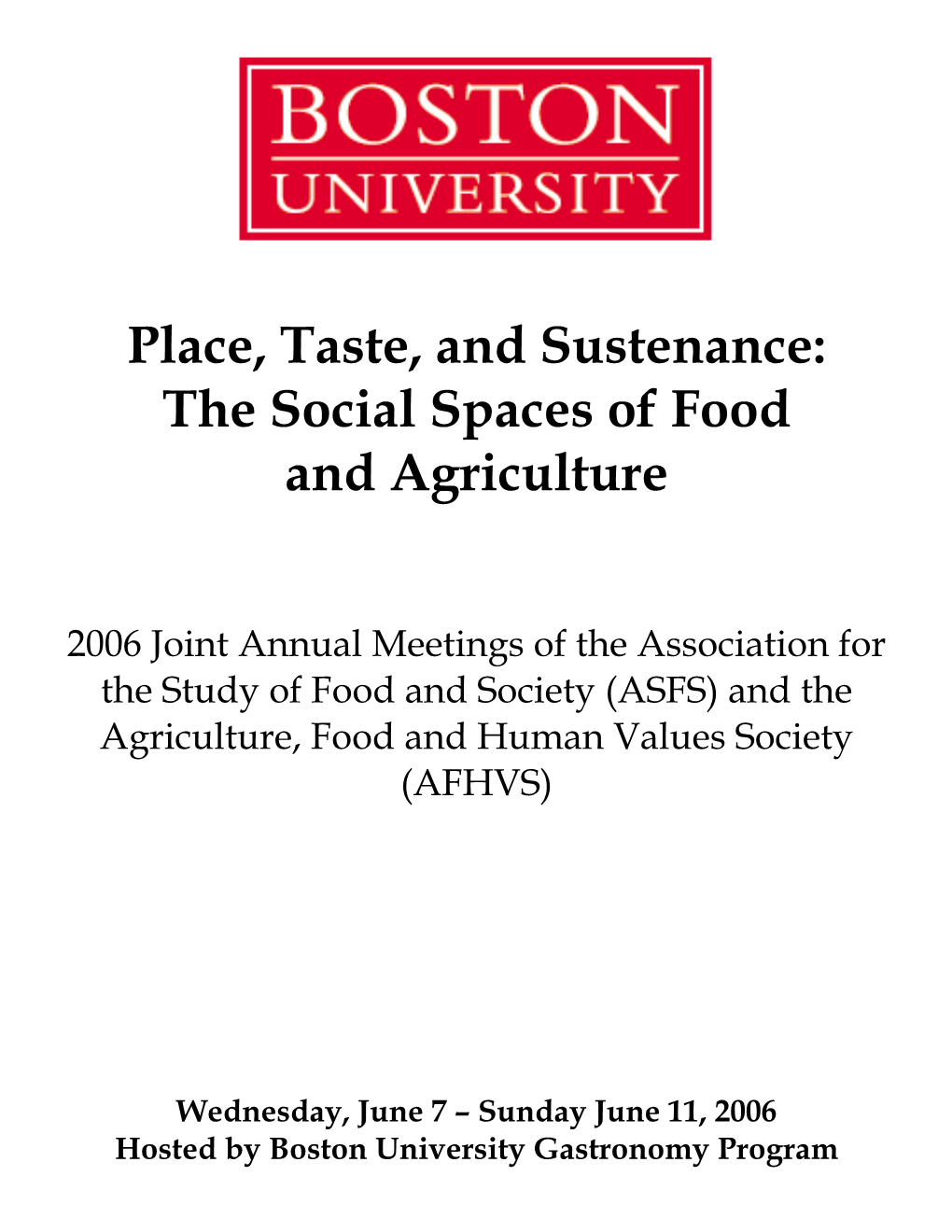 ASFS-AFHVS 2006 Program Boston University