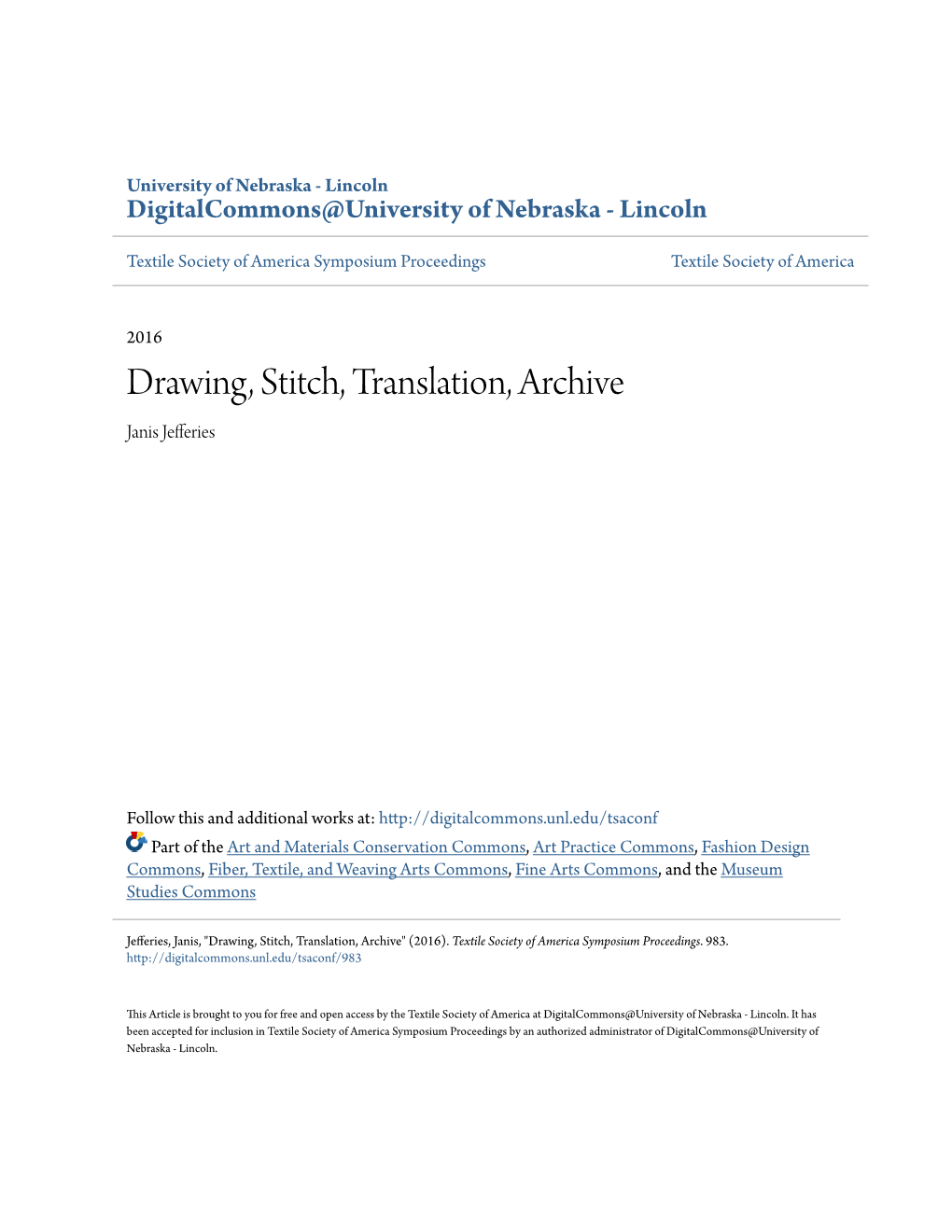 Drawing, Stitch, Translation, Archive Janis Jefferies