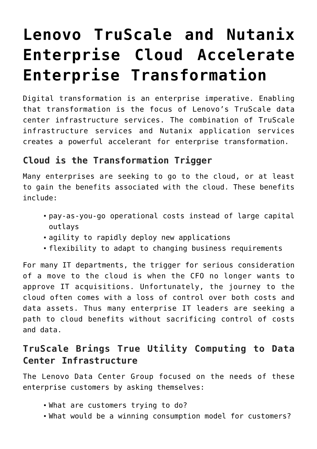 Lenovo Truscale and Nutanix Enterprise Cloud Accelerate Enterprise Transformation