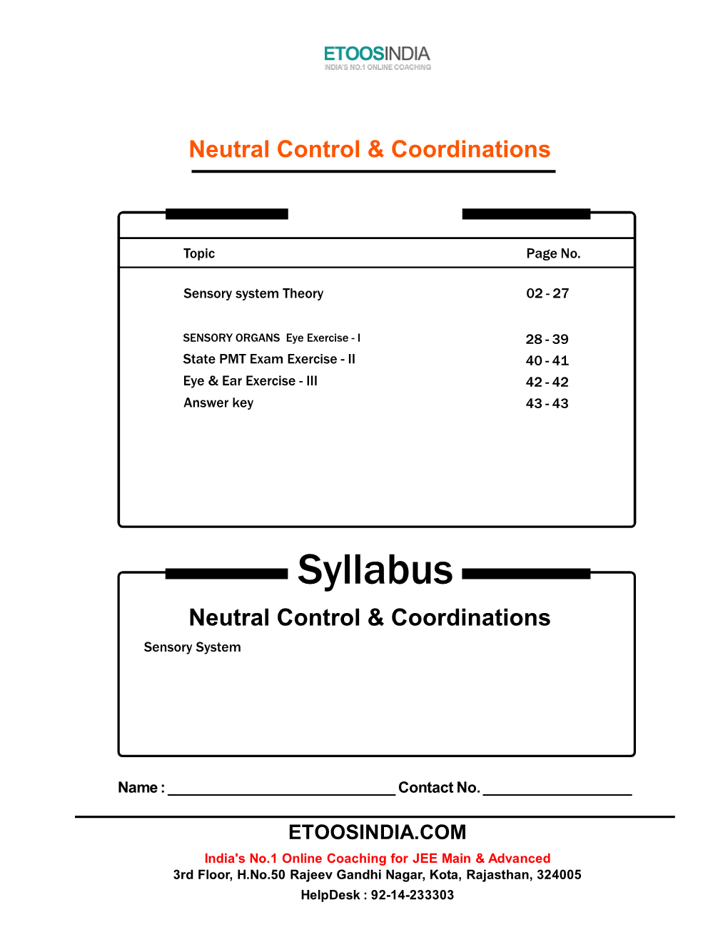 Syllabus Neutral Control & Coordinations Sensory System