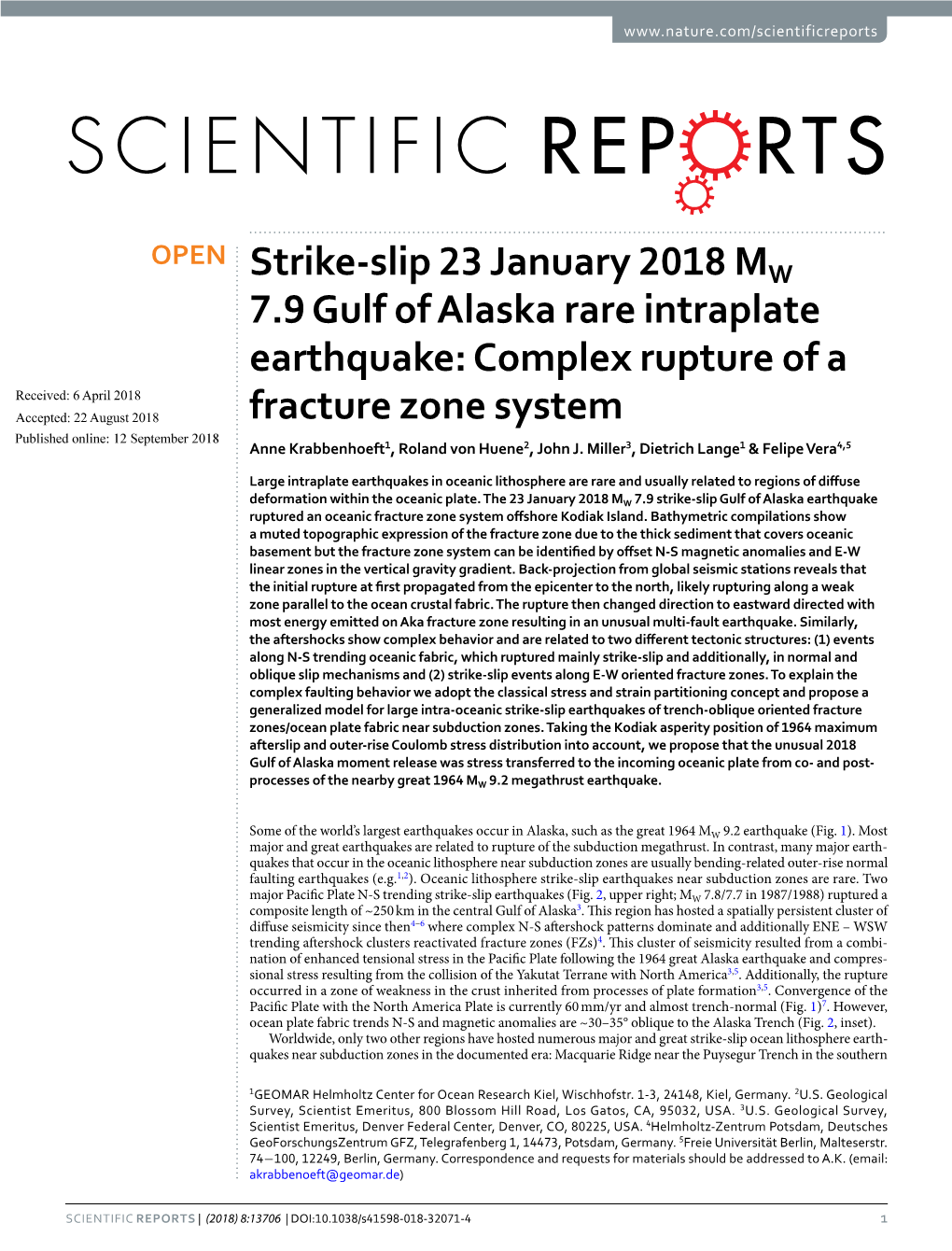 Strike-Slip 23 January 2018 MW 7.9 Gulf of Alaska Rare Intraplate