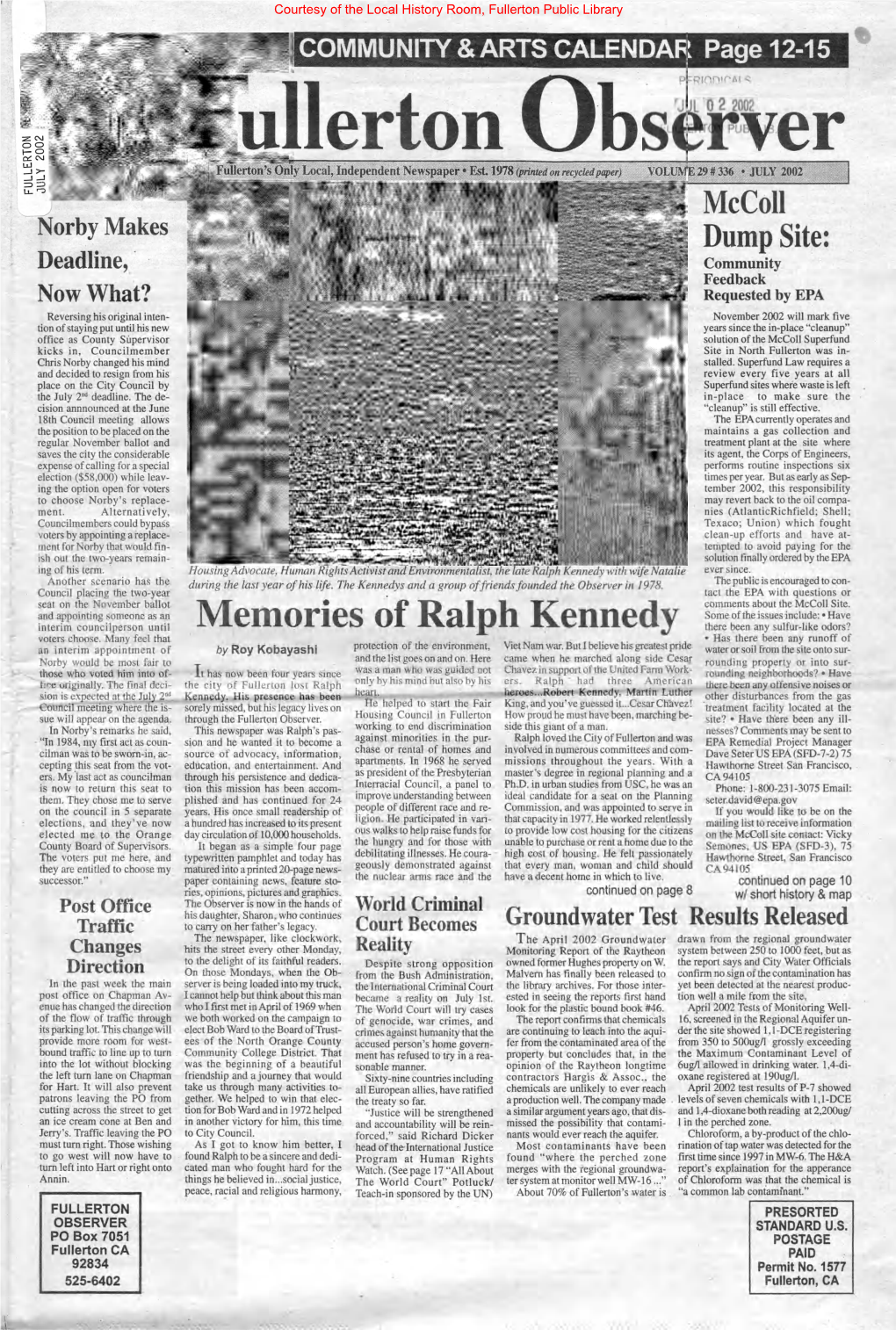 Memories of Ralph Kennedy There Been Any Sulfur-Like Odors? Voters Choose