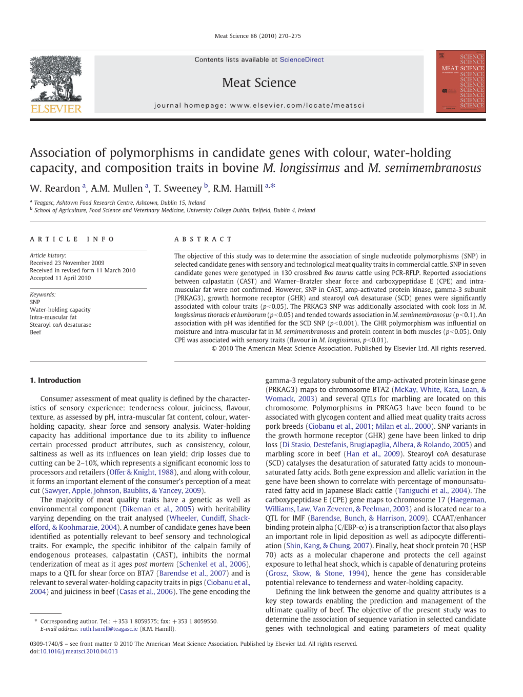 Association of Polymorphisms in Candidate Genes with Colour, Water-Holding Capacity, and Composition Traits in Bovine M