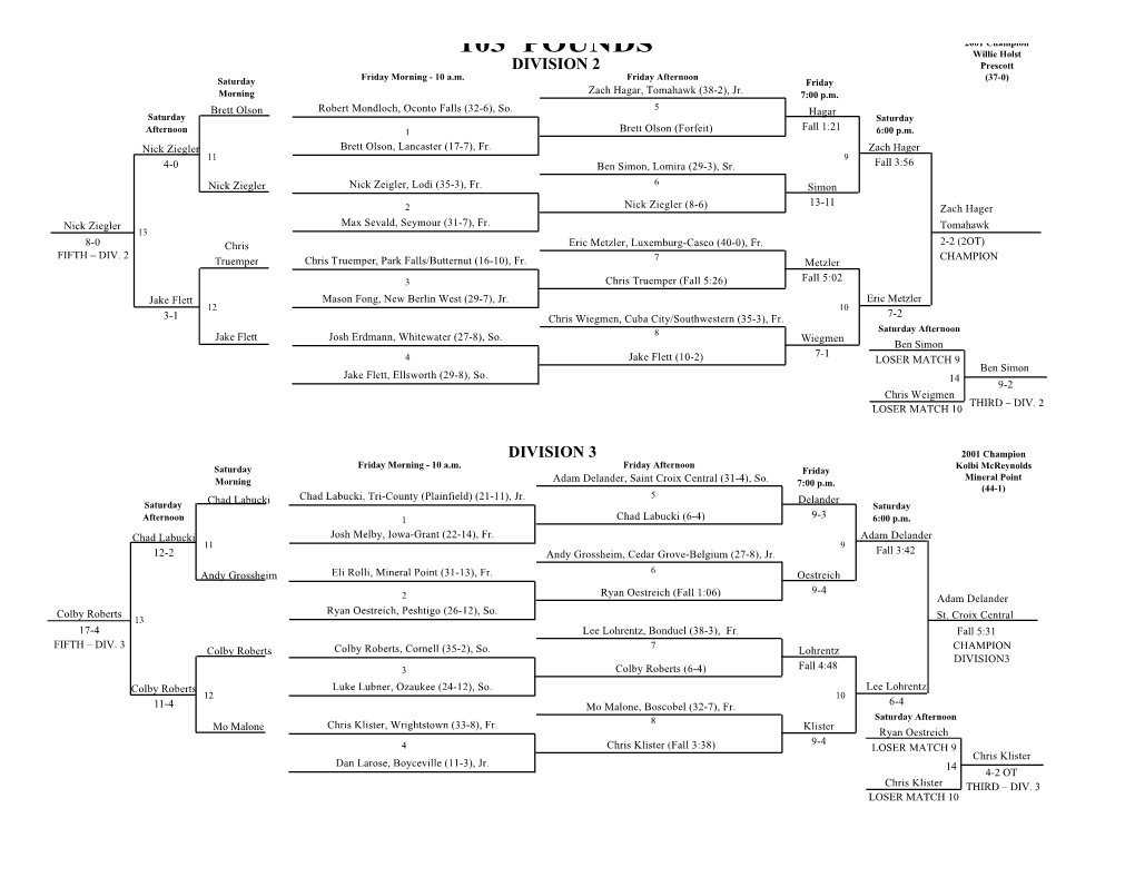 Division 2 & 3 State Individual Tournament Bracket & Results