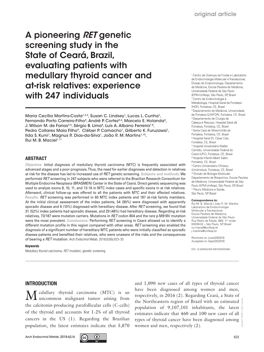 A Pioneering RET Genetic Screening Study in the State of Ceará, Brazil, Evaluating Patients With