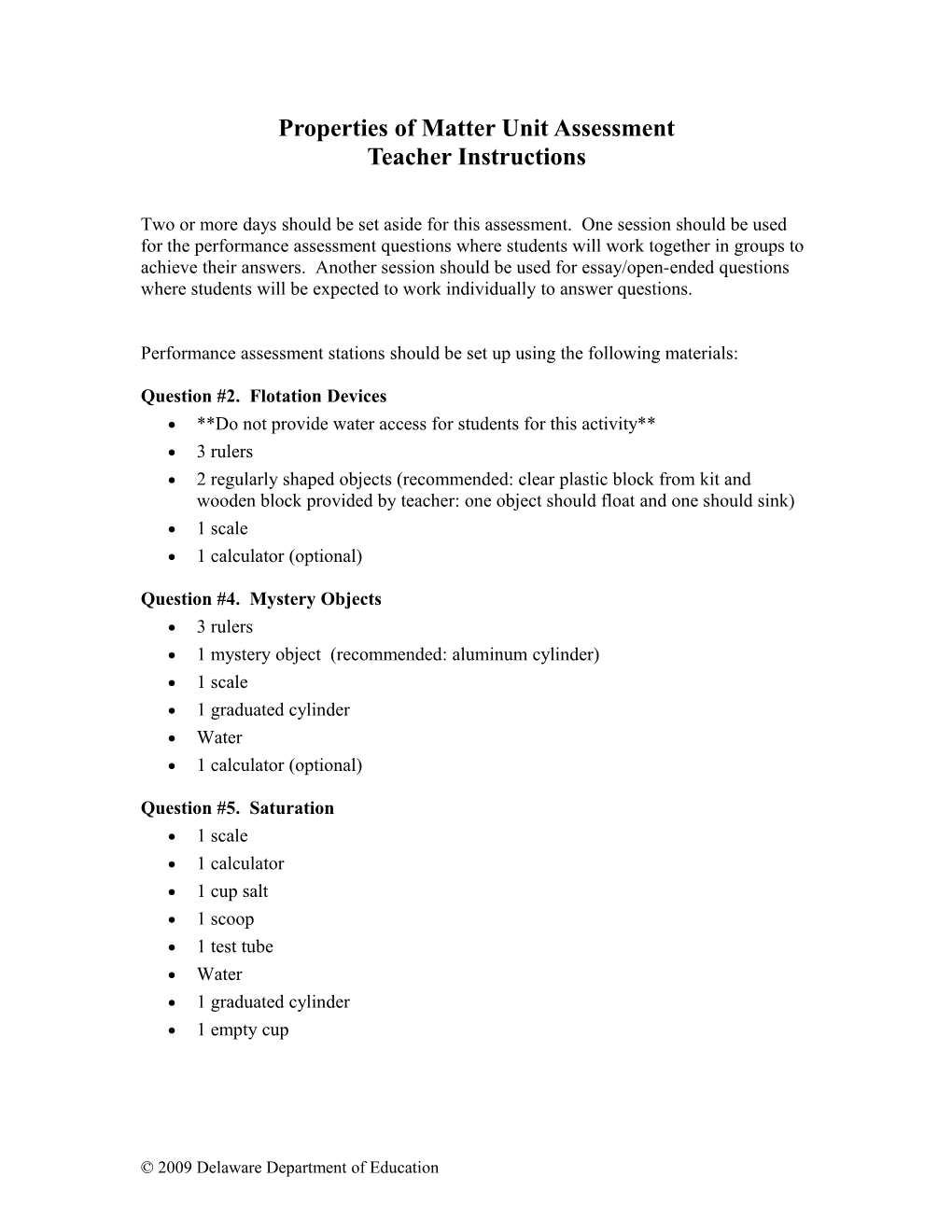 Properties of Matter Unit Assessment