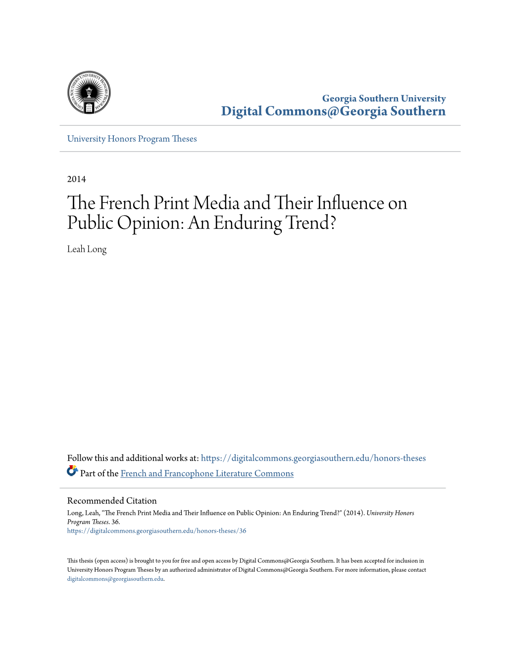 The French Print Media and Their Influence on Public Opinion: an Enduring Trend?