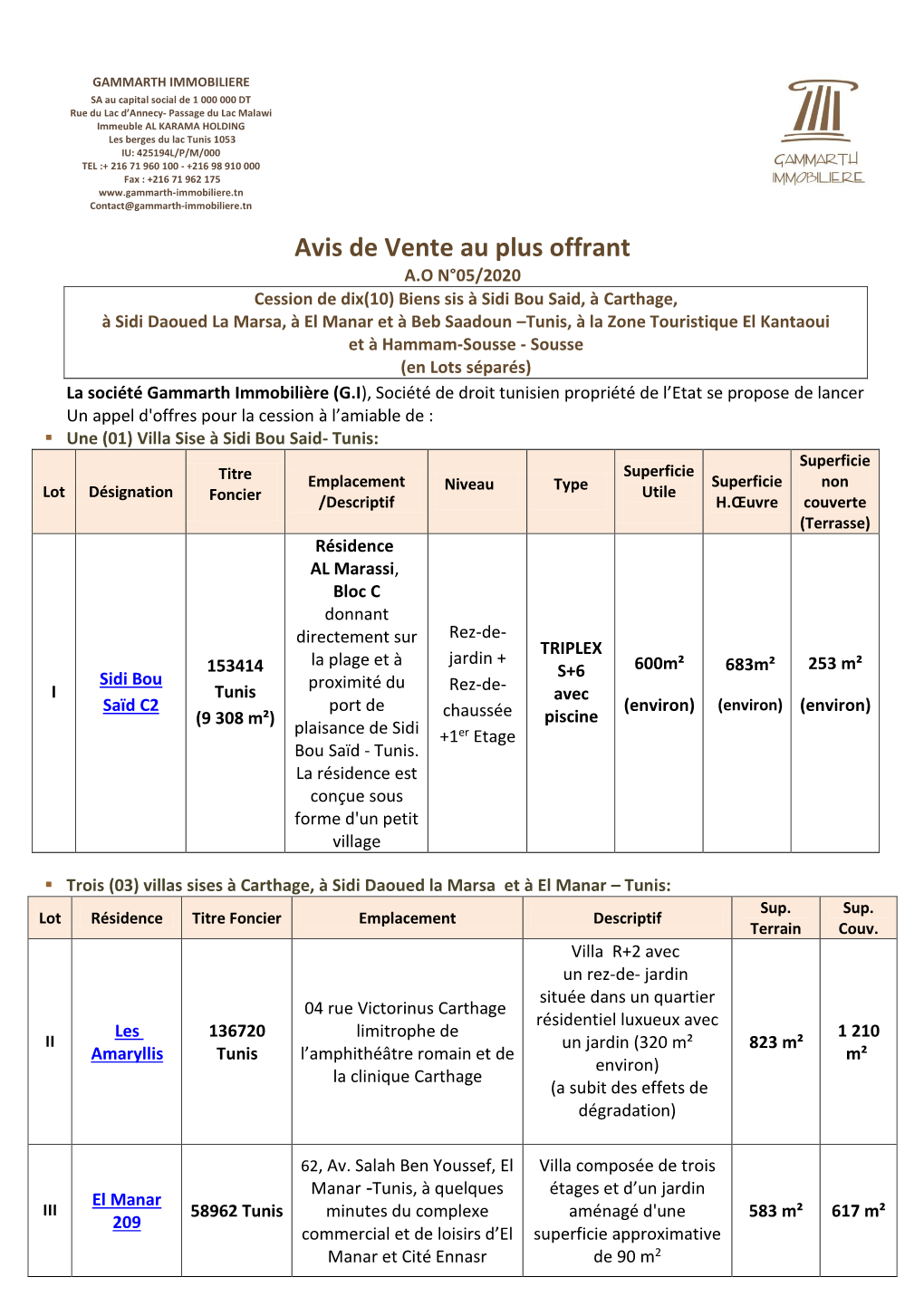 Appel D'offres N° 05/2020 Fr