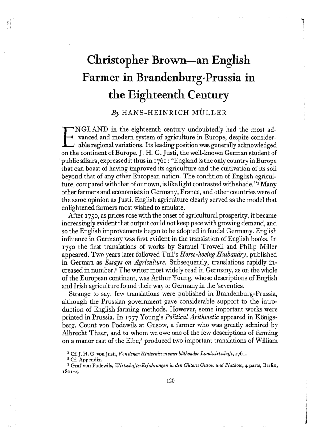 An English Farmer in Brandenburg.Prussia in the Eighteenth Century