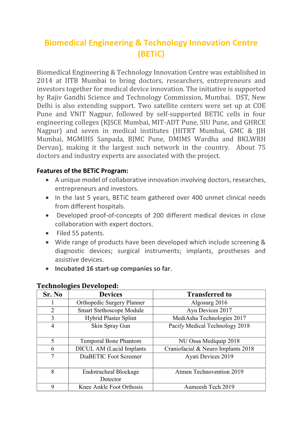 Biomedical Engineering & Technology Innovation Centre (Betic)