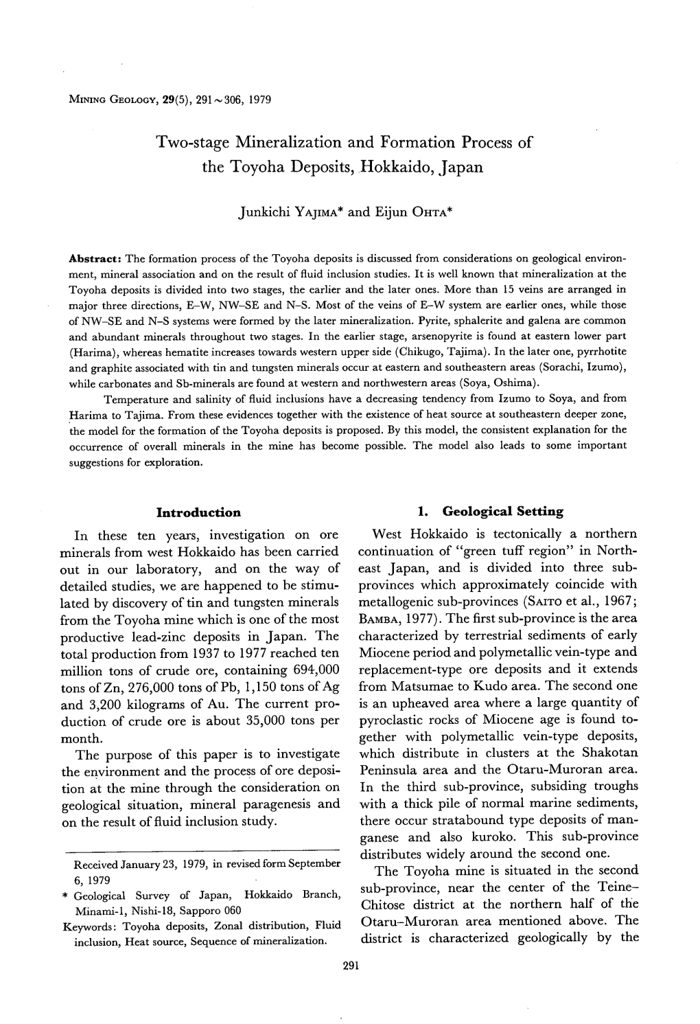 Two-Stage Mineralization and Formation Process of the Toyoha Deposits, Hokkaido, Japan