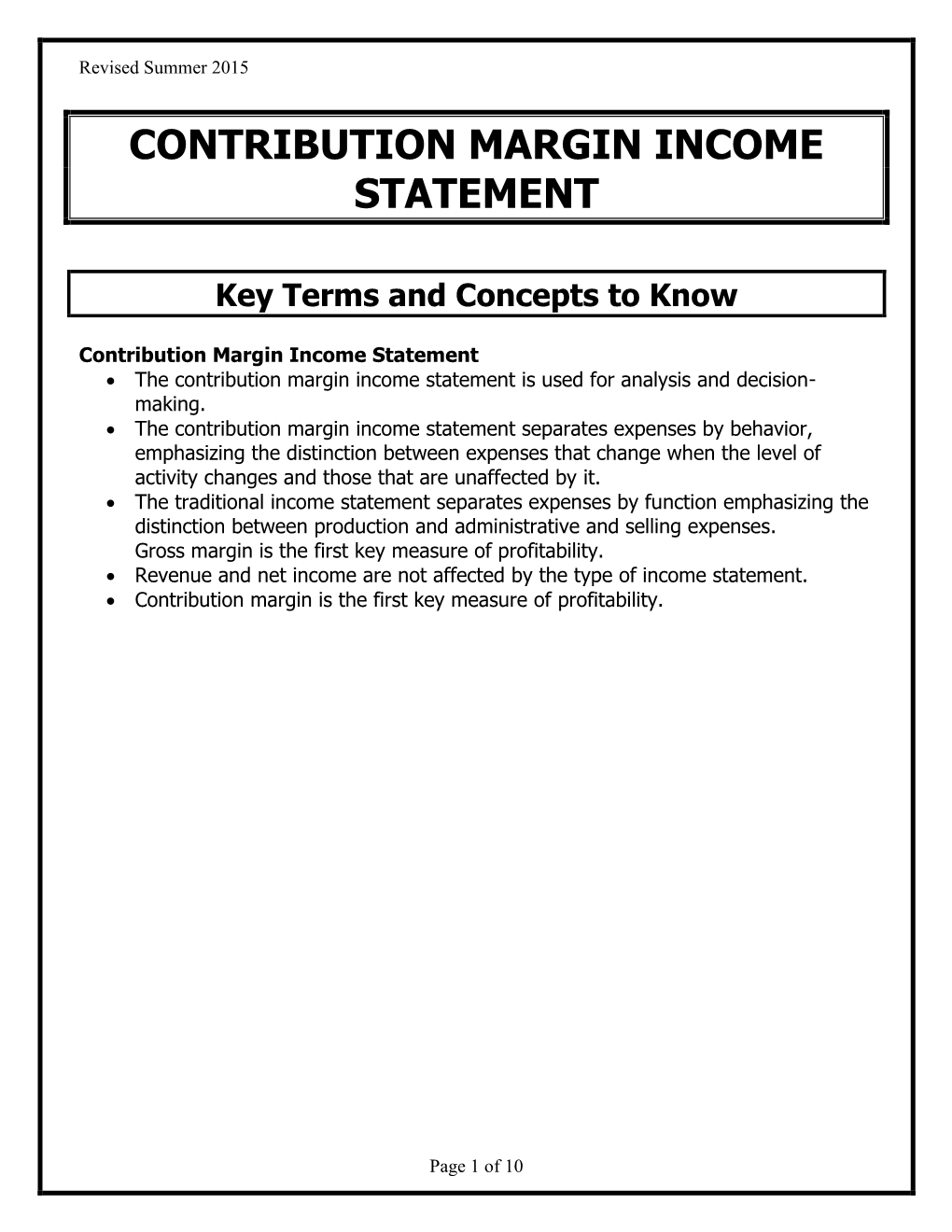 Contribution Margin Income Statement