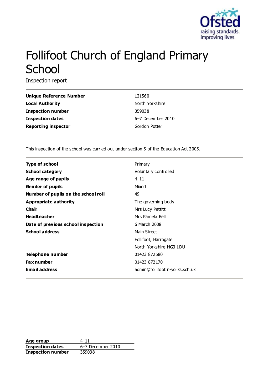 Follifoot Church of England Primary School Inspection Report