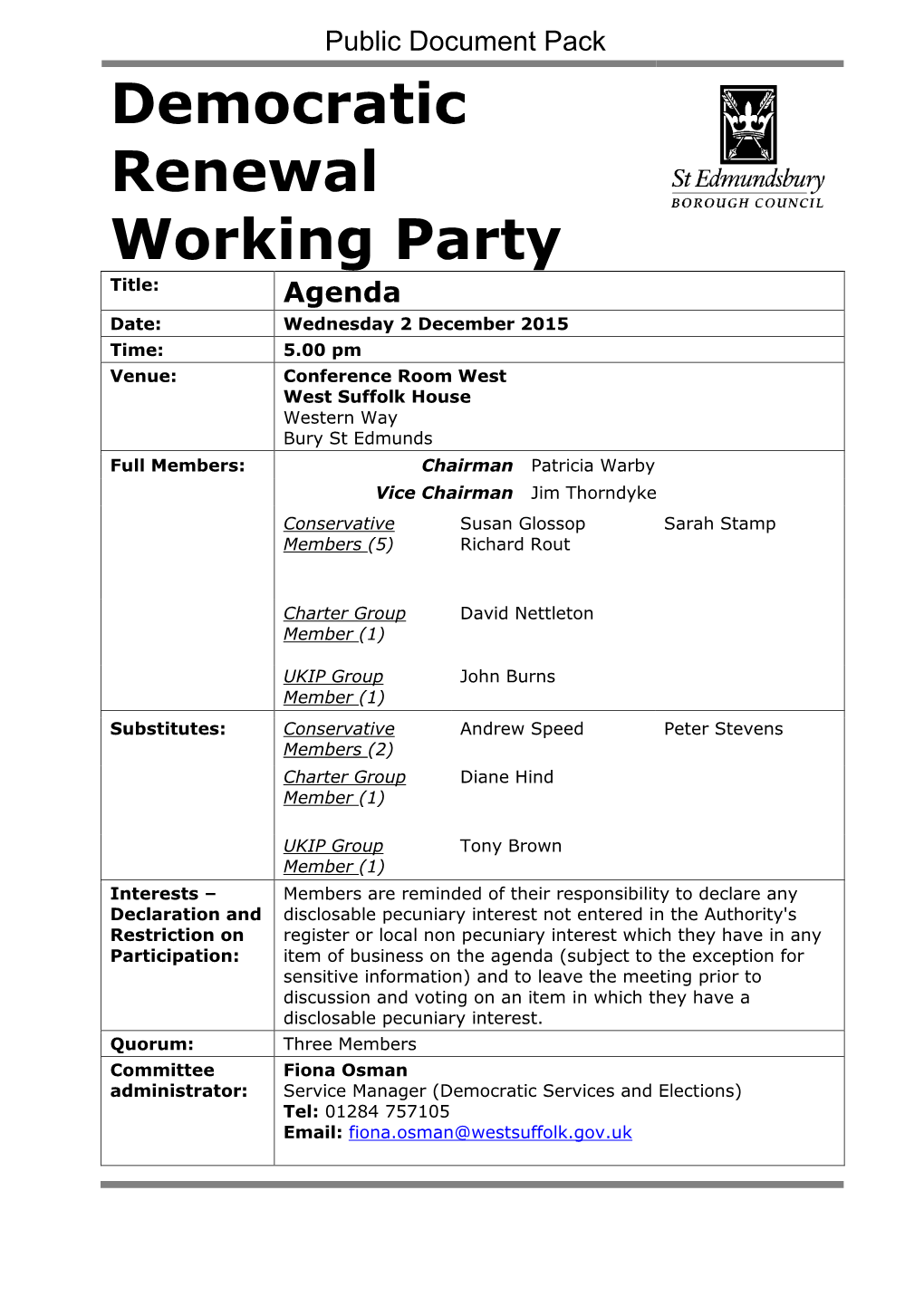 (Public Pack)Agenda Document for St Edmundsbury Democratic Renewal