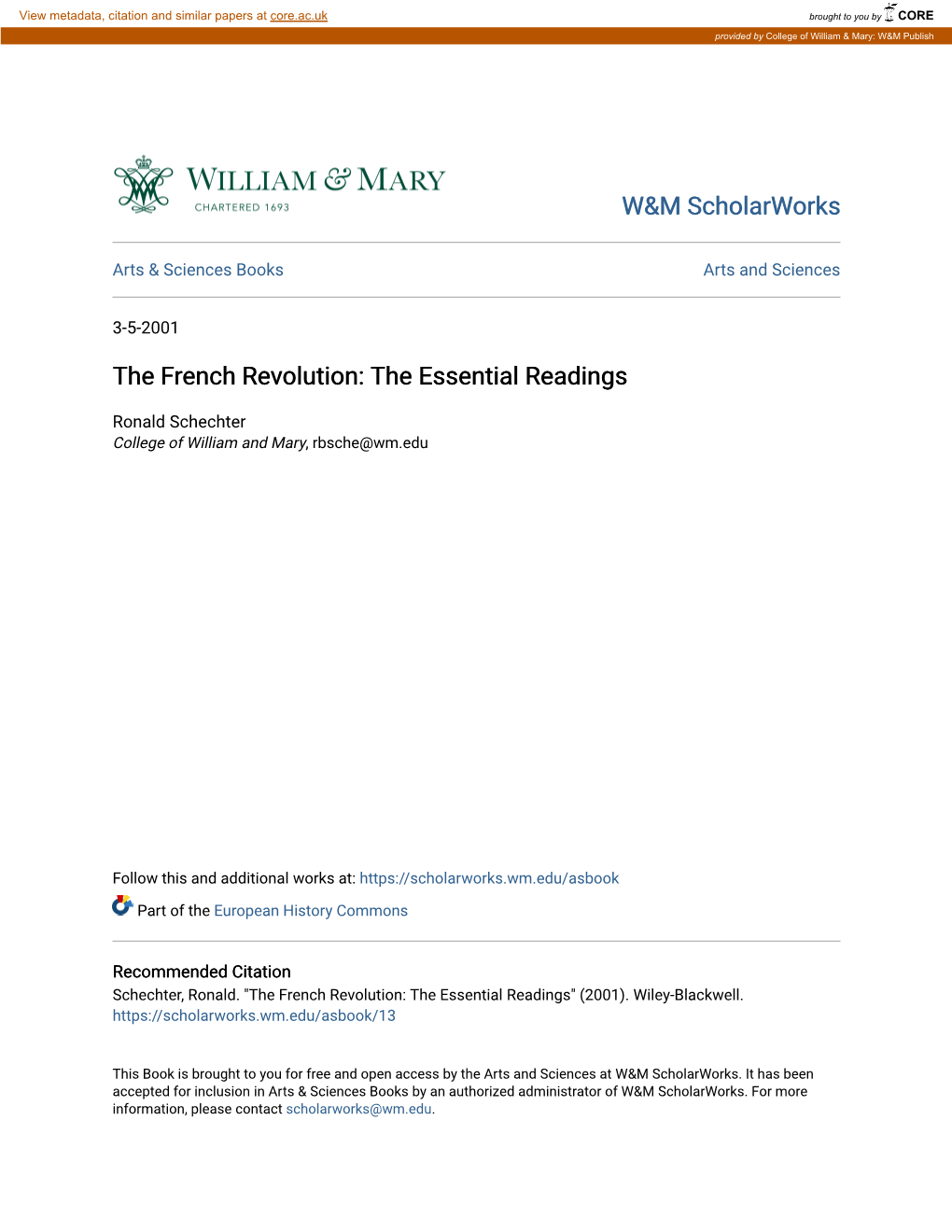 The French Revolution: the Essential Readings