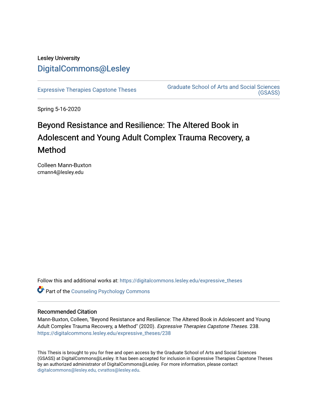 The Altered Book in Adolescent and Young Adult Complex Trauma Recovery, a Method