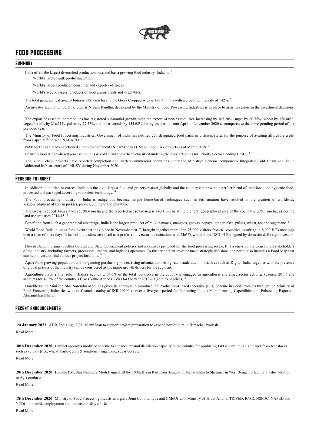 Food Processing Summary