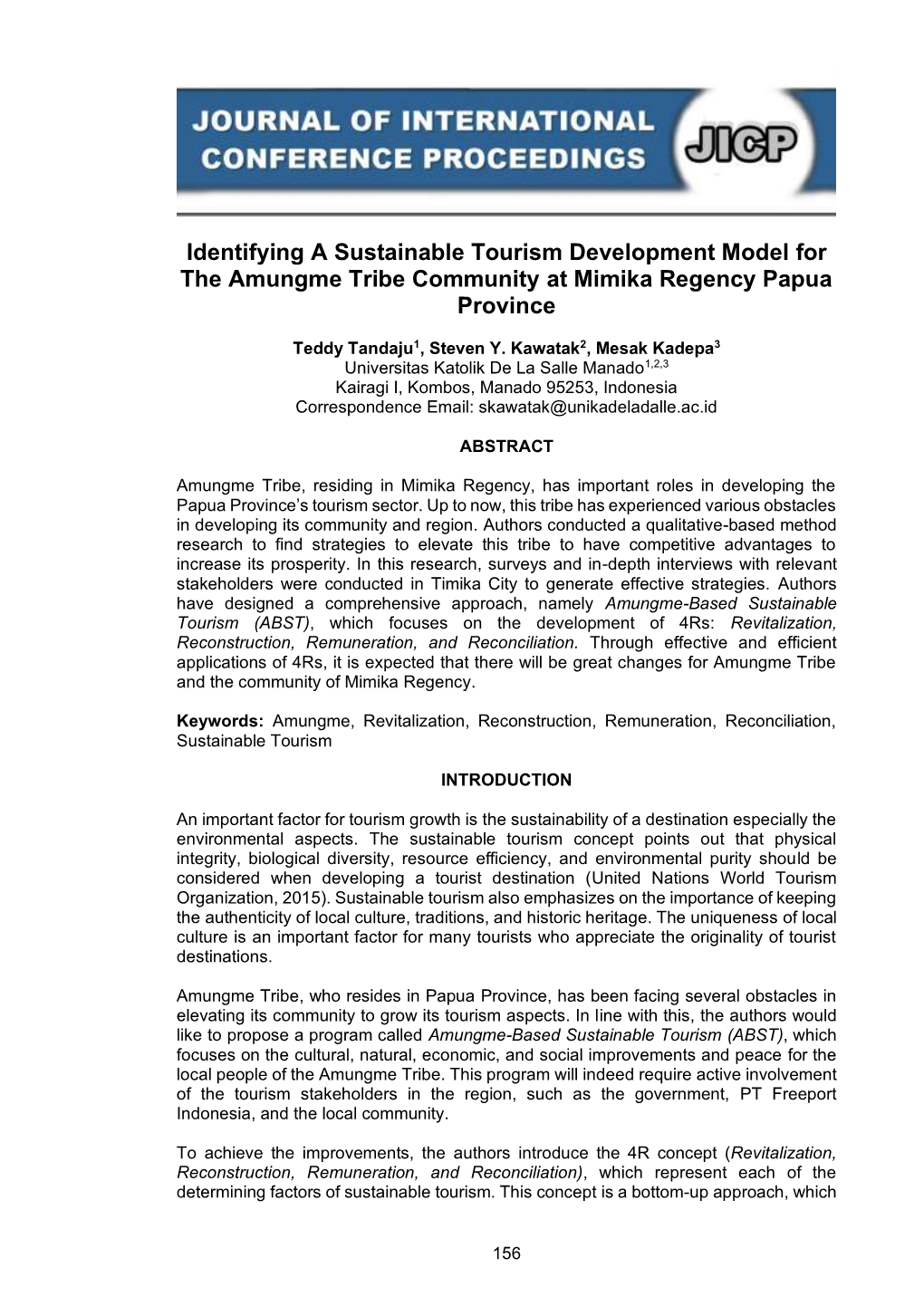 Identifying a Sustainable Tourism Development Model for the Amungme Tribe Community at Mimika Regency Papua Province