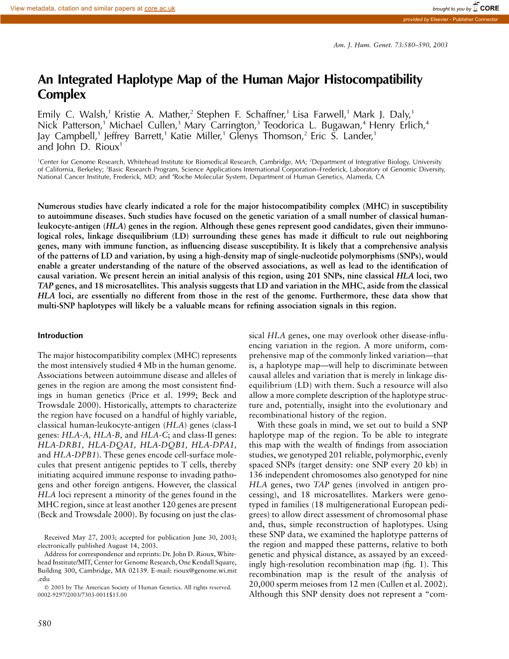 An Integrated Haplotype Map of the Human Major Histocompatibility Complex Emily C