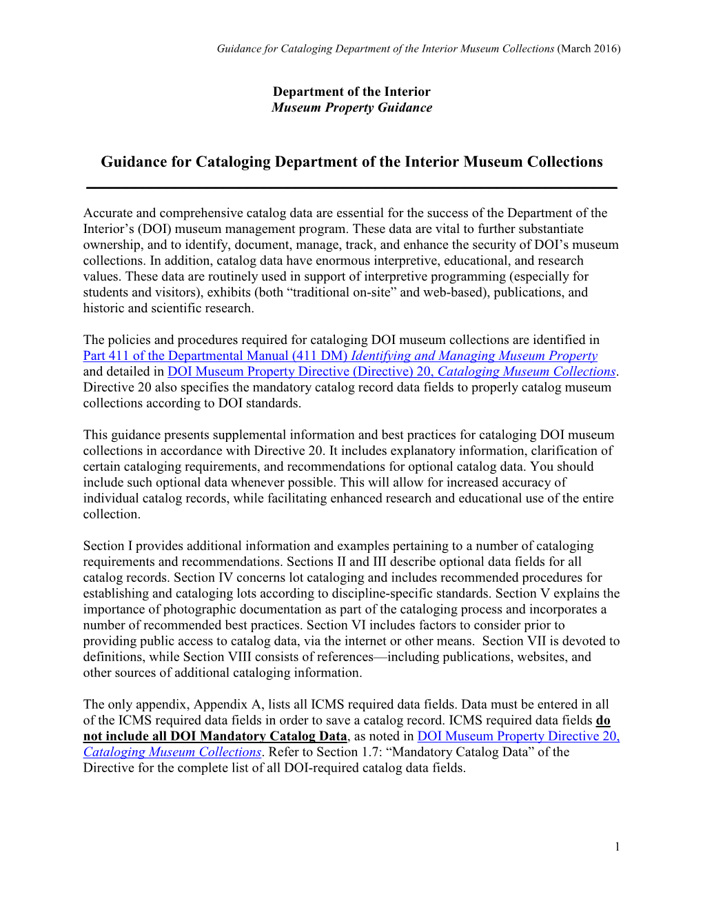 Guidance for Cataloging DOI Museum Collections