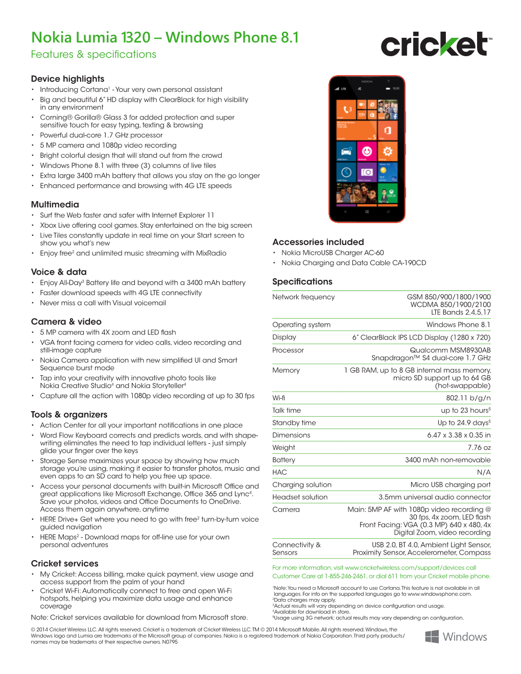 Nokia Lumia 1320 – Windows Phone 8.1 Features & Specifications