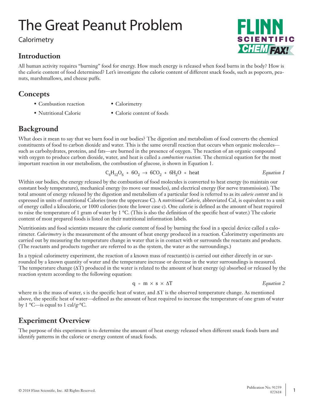 The Great Peanut Problem Calorimetry SCIENTIFIC