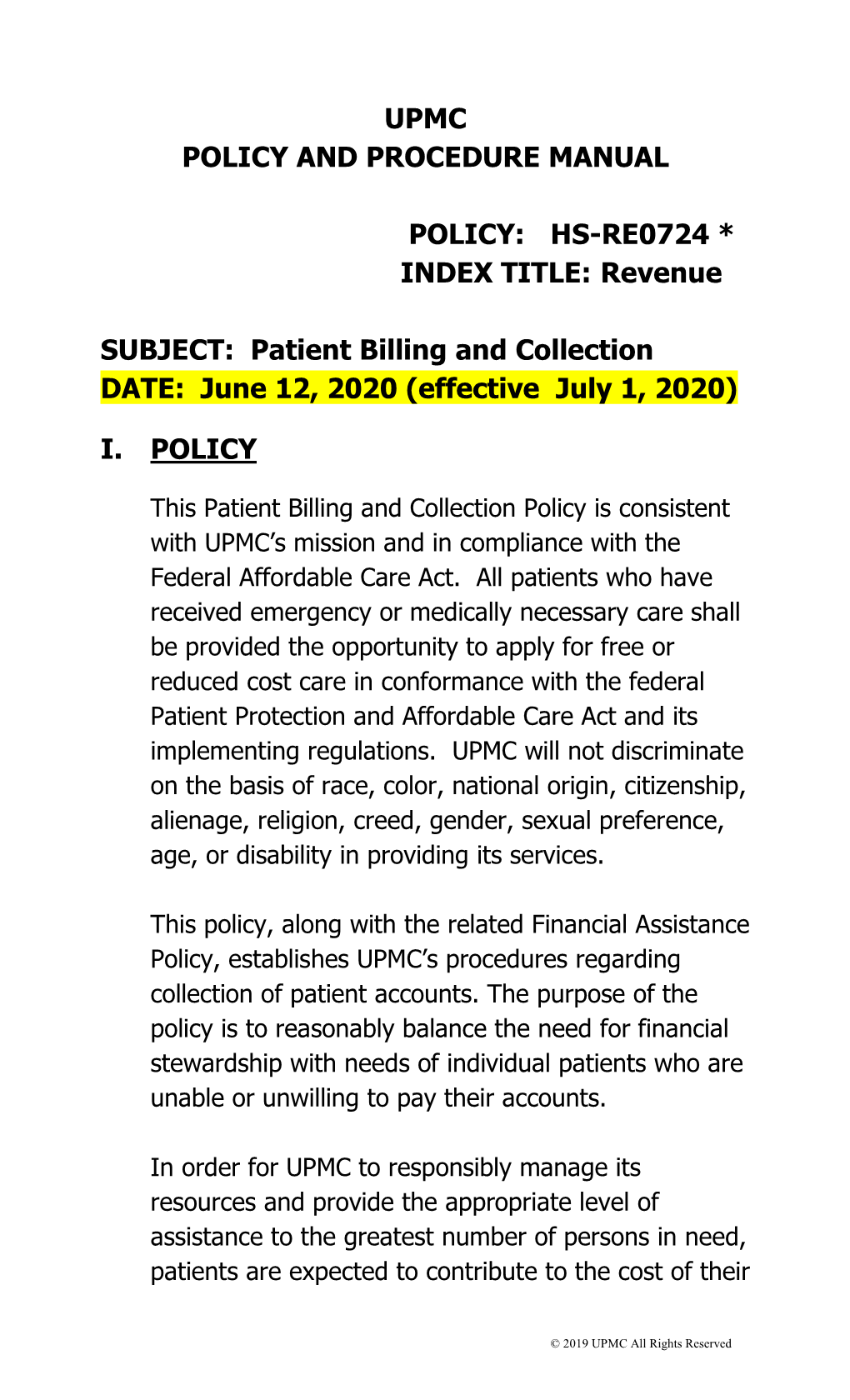 Billing and Collections Policy | Large Print