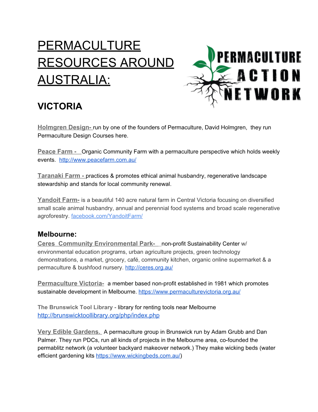 Permaculture Resources Around Australia