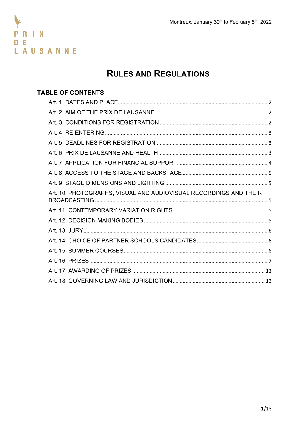 Rules and Regulations 2022